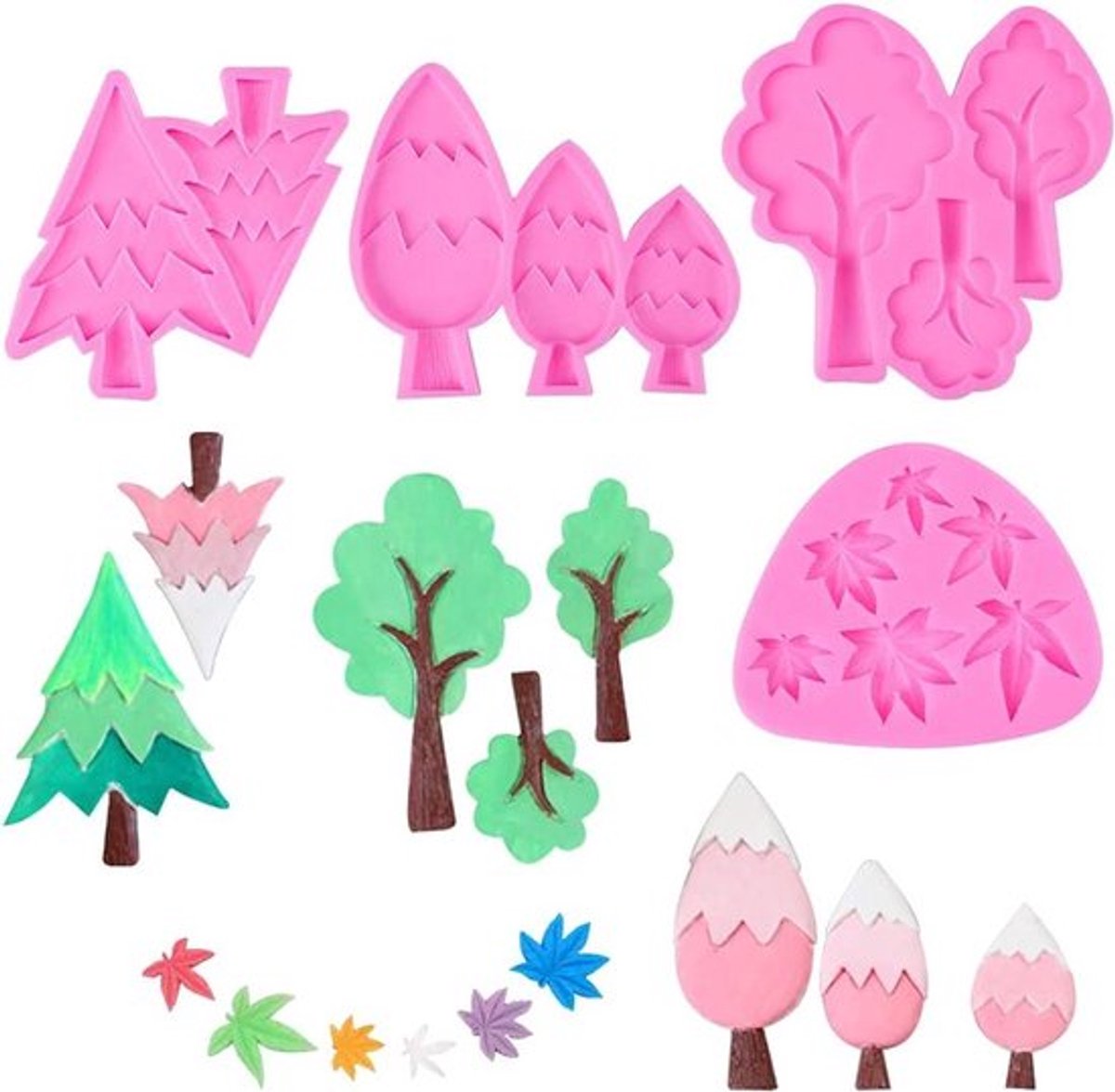 Set van 4 Siliconen Cakevormen Bladvormen Chocoladevorm voor Taartdecoratie met Esdoornblad Mini Roze Snoepvormen voor Polymeerklei Suikerwerk.