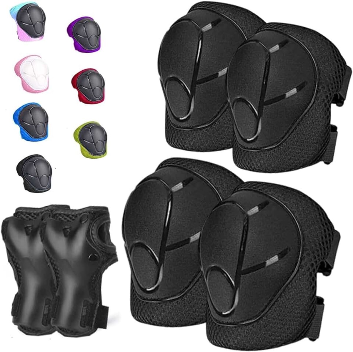 Kniebeschermers voor kinderen, set van 6 verstelbare kniebeschermers, elleboogbeschermers, polsbeschermers, beschermers, inlineskates, beschermerset voor rolschaatsen, loopfietsen, fietsen en