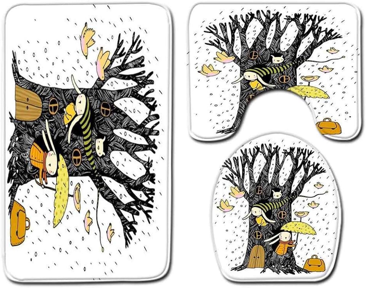 Anti-slip Badmat, Douchekussen, Driedelige Badkamer Anti-slip Mat, Vloermat Deurmat, Machine-wasbaar Badkamertapijt 50cmx80cm