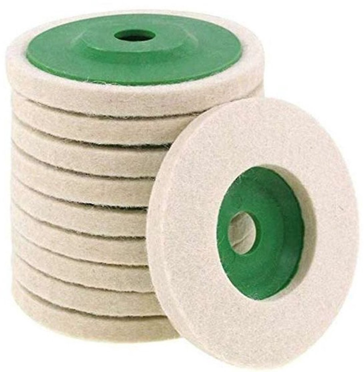 Groen - 10-delige set polijstschijven van wolvilt voor haakse slijper, 10 cm/8 mm