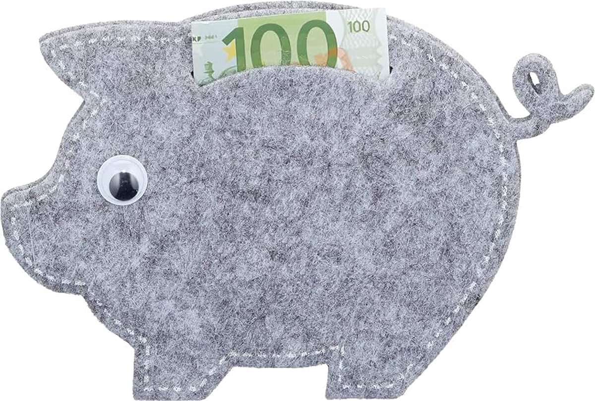 Geldgeschenkverpakking van vilt, grappig cadeau-idee voor verjaardag, jubileum, geldgeschenk voor bruiloft en geld voor Kerstmis (varken lichtgrijs)