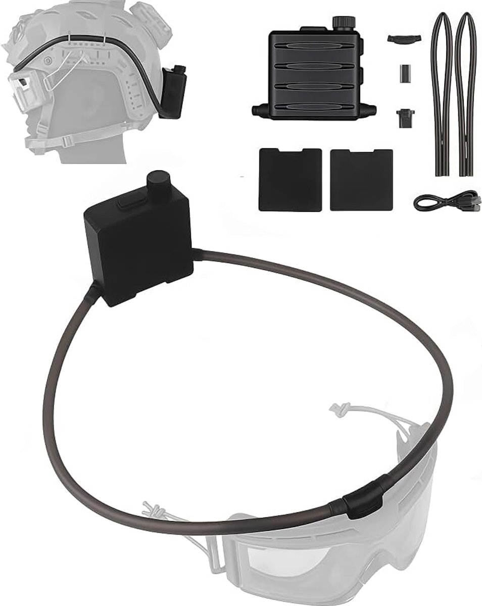 Luchtontvochtiger, Tactische Bril Ontneveler met Verstelbare Knop Bril Anti-Condens Ventilator Set met Slang en Klittenbandsluiting voor Wielrennen Wintersport en Tactische Operaties