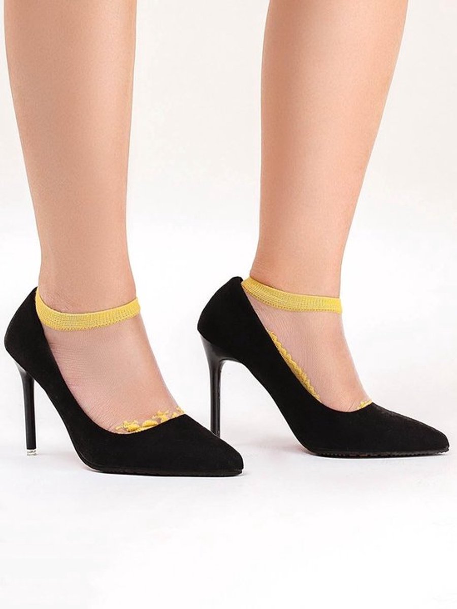 Dunne Transparante Kousen voor Dames en Meisjes - Ademend, Elastisch en Lace Design - 6 Paar in Paars en Roze, Maat 10-11