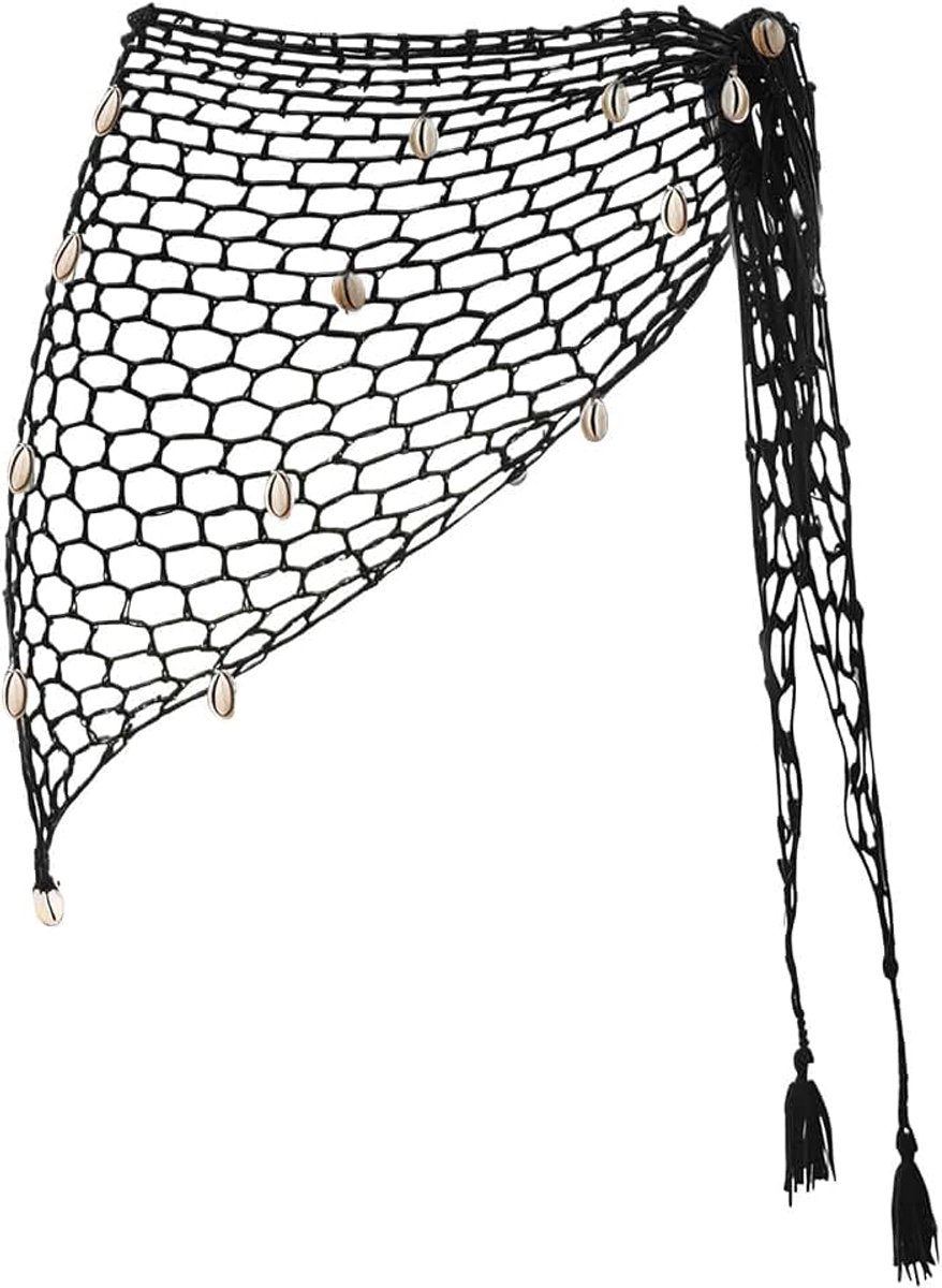 Rok voor dames, driehoekig, kort, sexy strandrok, gehaakte sjaal met schelp, geperforeerd, badpak, haaknaald voor carnaval, cosplay