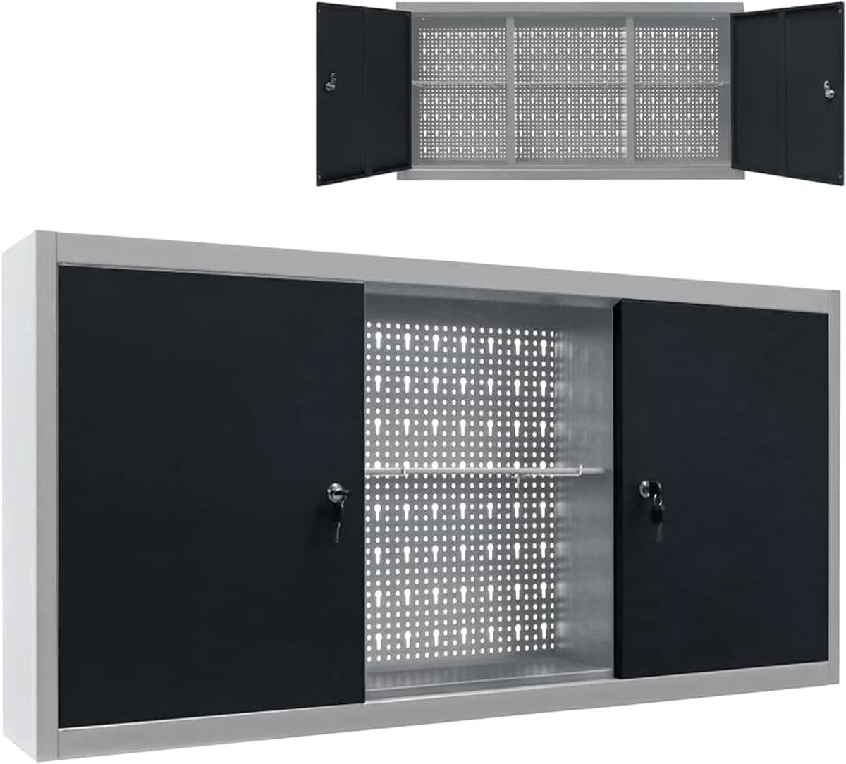 Industriële wandgereedschappen kast organizer gereedschap wandkast kast kast gereedschap metaal grijs en zwart