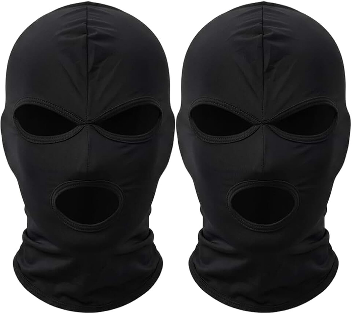 2 stuks bivakmuts, 3 gaten, heren en dames, balaclava, volledig masker, skiën, motorfiets, fietsen, ademend, winddicht, uv-bescherming, zwart