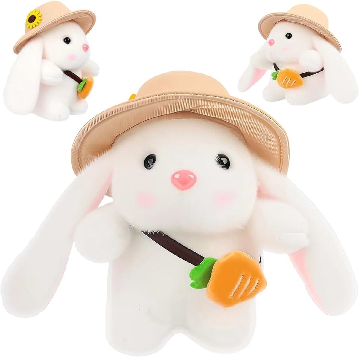 Paashaas pluche dier wit met wortel - 20 cm knuffeldier haas voor kinderen, zacht knuffeldier Pasen om te verbergen en te knuffelen, paashaas cadeau voor meisjes en jongens (wit)