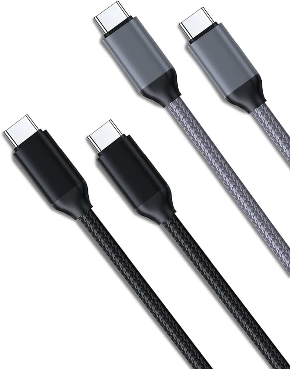 USB C naar USB C Kabel [2 stuks 0,9 m/1,8 m], USB C Cable 100W(5A) SnelOpladen, Compatibel met iPhone 15 16 Pro Samsung Galaxy S23/S22 Huawei P9 Pixel 7/6 iPad Switch PS5, Zwart/Grijs