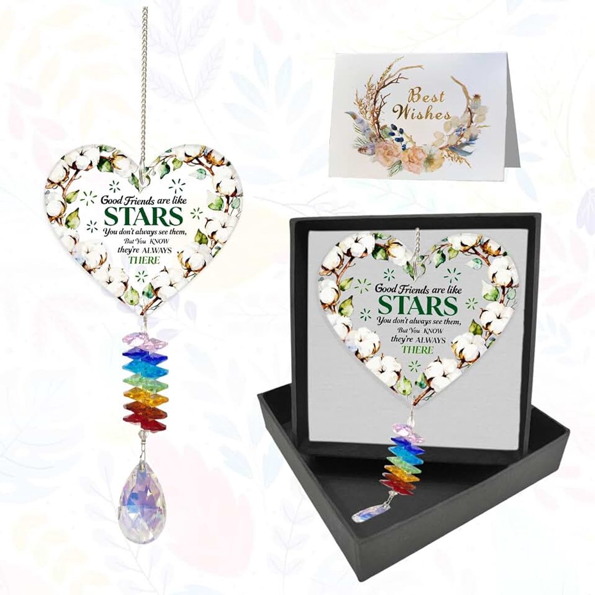 Kristallen zonnevanger, hartdesign, 45 x 10 cm, met geschenkdoos en wenskaart, vriendschapscadeau voor verjaardag, afstuderen, jubileum