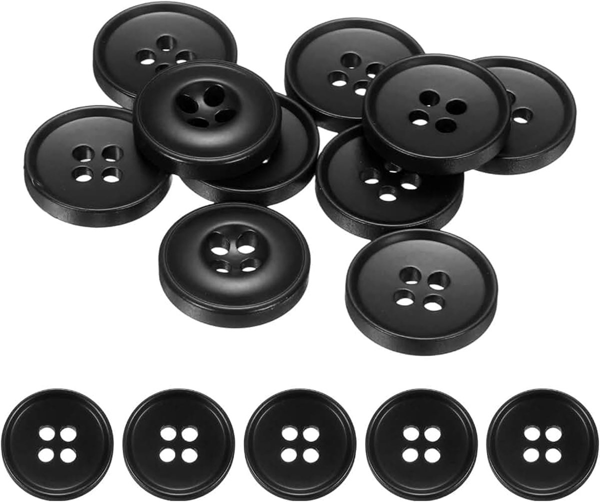 Knopen 18 mm (0,71 inch), 4 gaten, rond, hars, voor kleding, knutselen, decoratie, donkerzwart