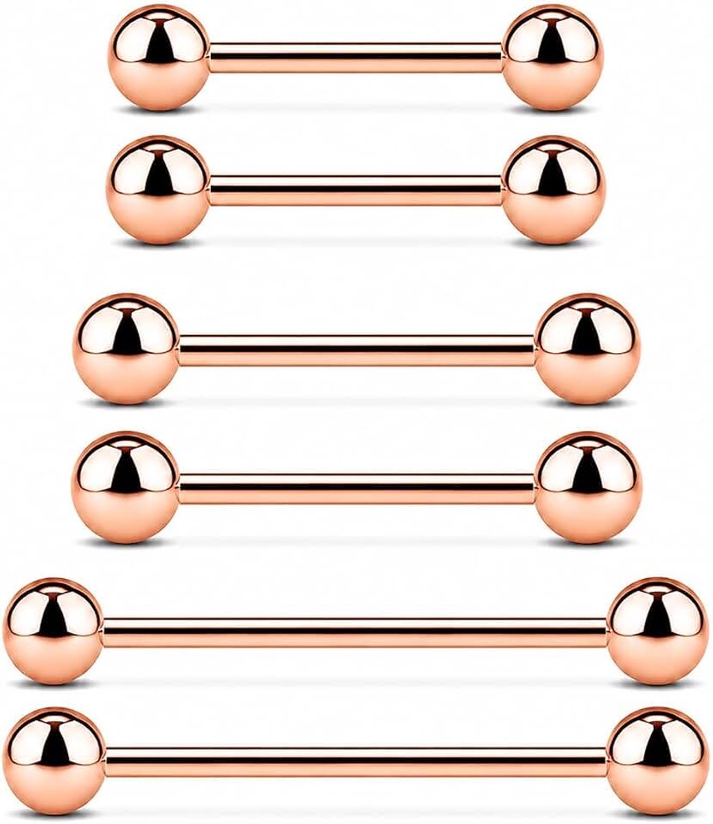 3 paar chirurgisch staal buitendraad tongpiercing tepelpiercing barbell helix kraakbeen oor piercing retainer lichaamssieraden (roségoud 12/14/16mm)