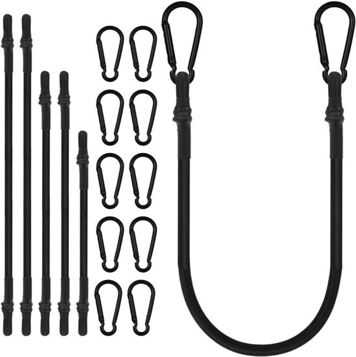 Set van 6 Elastische Kreeftsluiting Straps 60 cm / 100 cm / 150 cm - Duurzame Rubber Tensioners met Karabijnhaak voor Kamperen, Tenten, Tuin en Fietsen