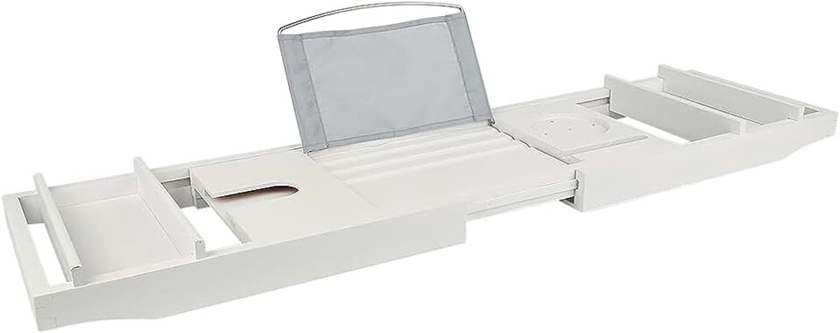 Wagen voor badkamer van bamboe, ontspannende spa ervaring voor luxe huis, uittrekbaar, voor badkamer, opbergdienblad, met universele e-readers, 70-105 cm