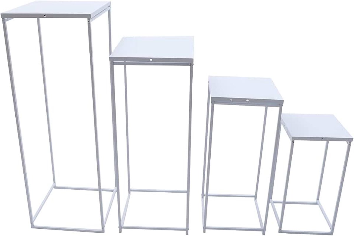 4 stuks metalen bloemenstandaard, bruiloftsvaas, bloemenzuil, vierkante zuil, decoratieve zuil, plantenstandaard, outdoor, party, decoratie, standaard, stalen decoratieve standaard, kolom, bruiloft