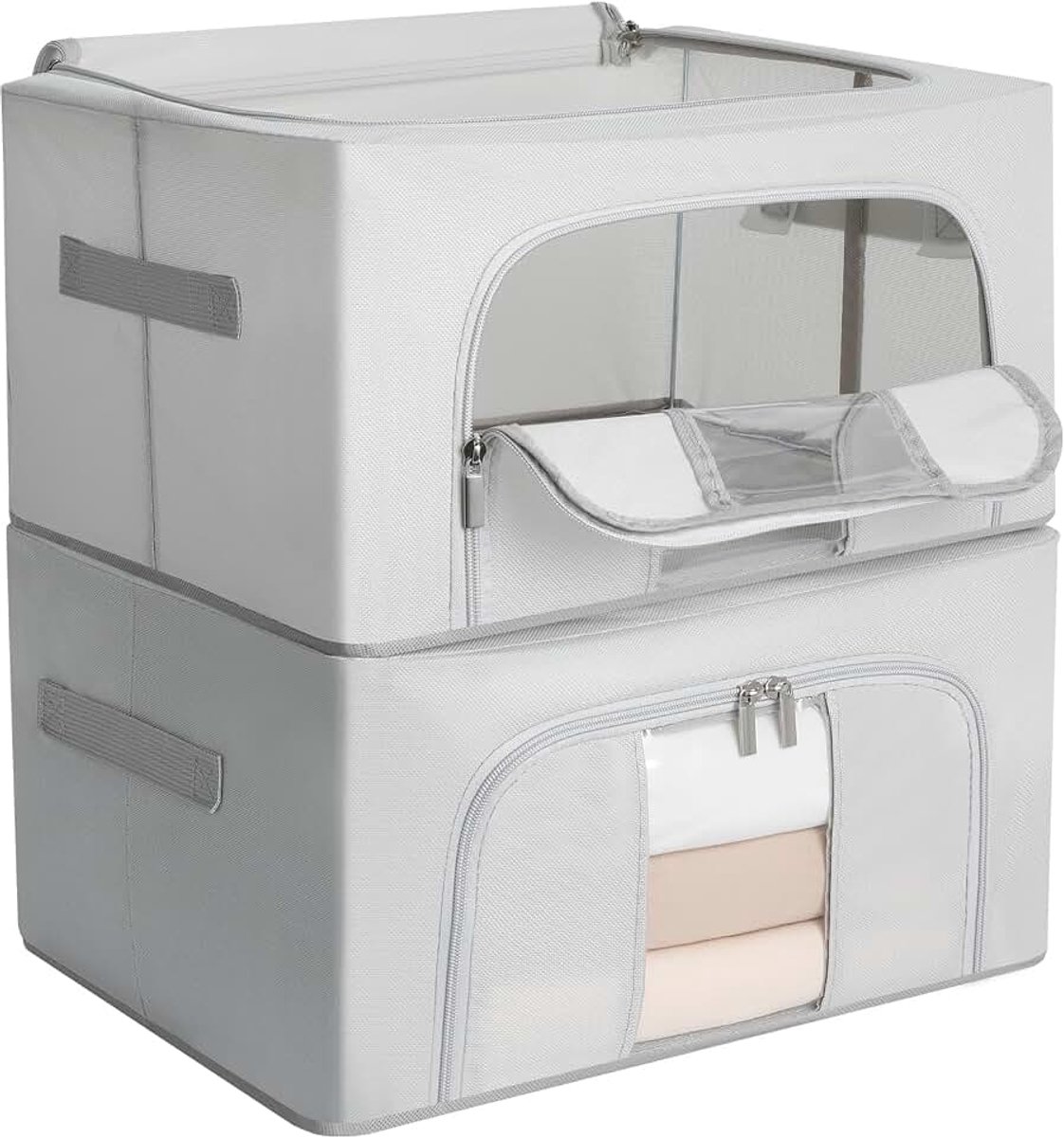 2 stuks kastdozen met ritssluiting, 24 l, organizer voor kast met metalen frame, opvouwbaar, stapelbaar, voor dekbedden, beddengoed, 40 x 30 x 20 cm