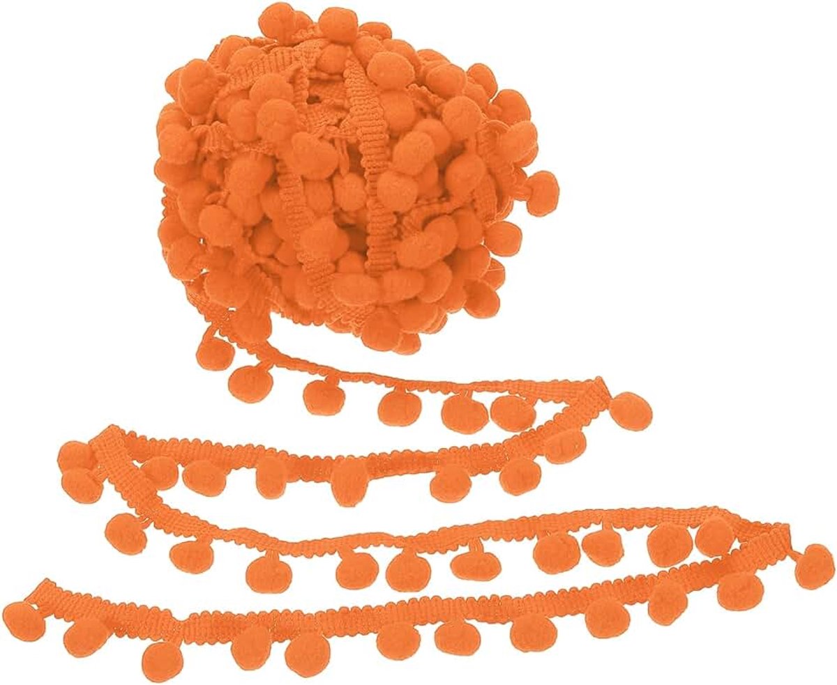 10 Yard x 3,5 cm Pom Pom Ball Fringe Trim, 1 rol geborduurde pompons trim lint mini bal kwastje kant accessoire voor naaien doe-het-zelf ambachten huis gordijn decoratie, oranje geel