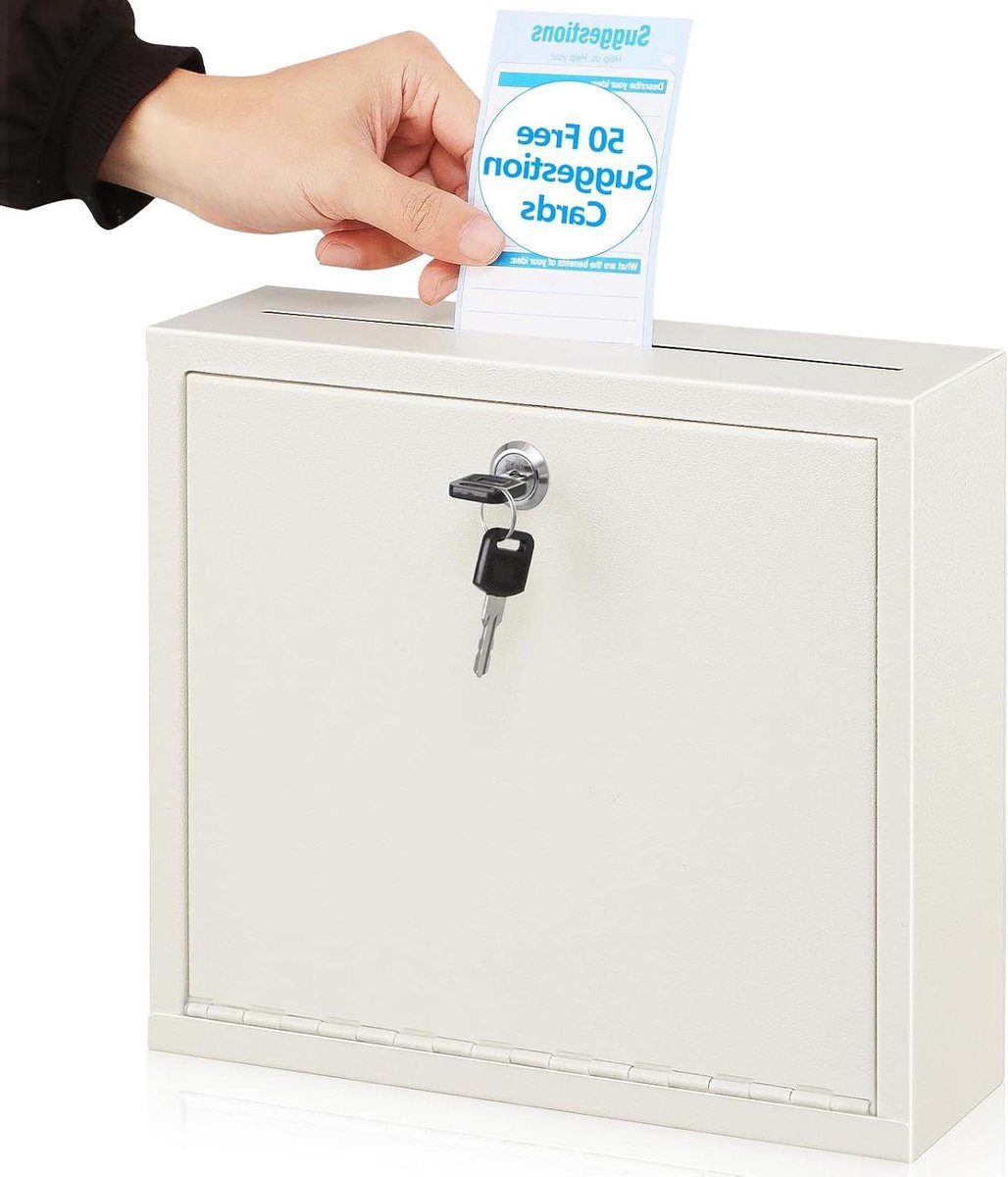 Suggestiebox met slot - Brievenbus kantoor - Veilig verzamelen - Wandmontage mogelijk - 30x25 cm - Wit