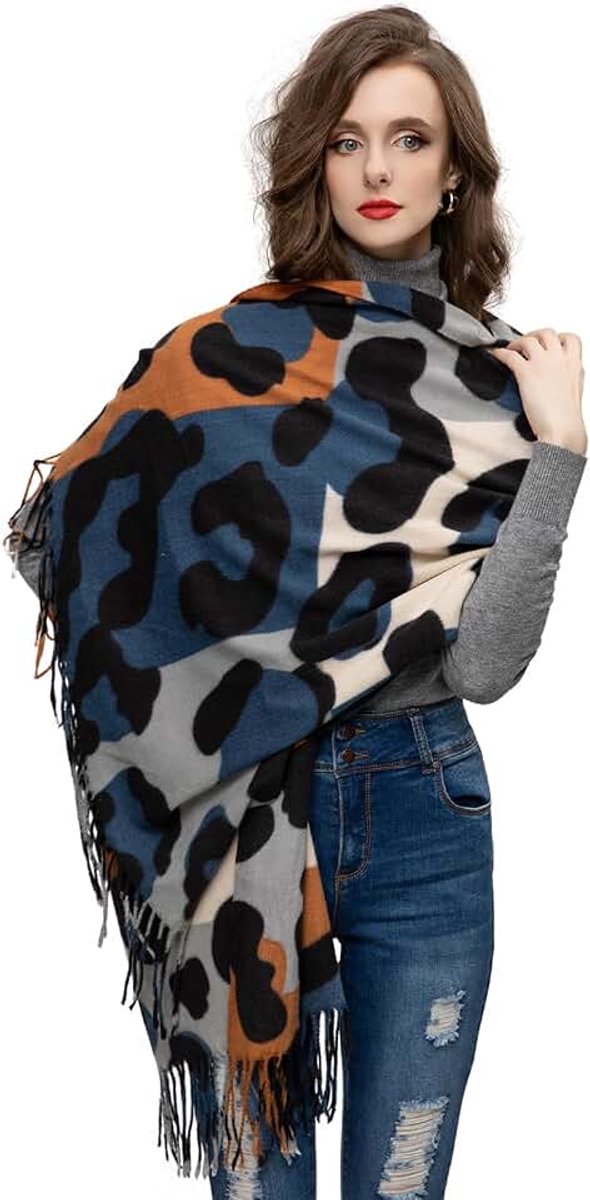 Damessjaal XXL behaaglijk warm luipaardpatroon poncho sjaal oversized dekensjaal