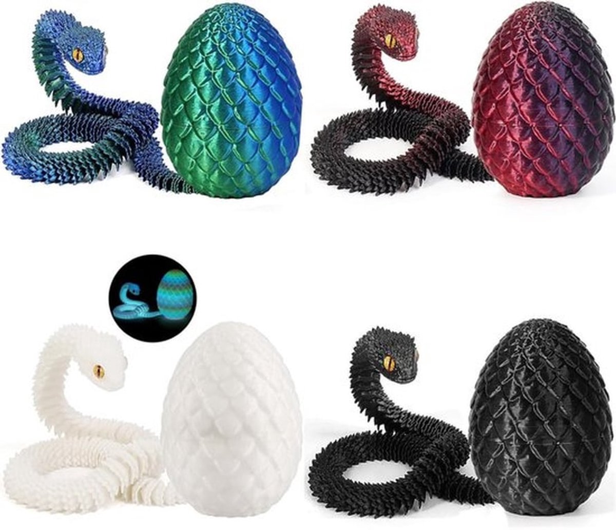 Set van 4 3D Geprinte Slang Speelgoed - Draken Ei Slang Eieren - Creatieve Dieren Speelgoed voor Kinderen en Decoratie voor Thuis