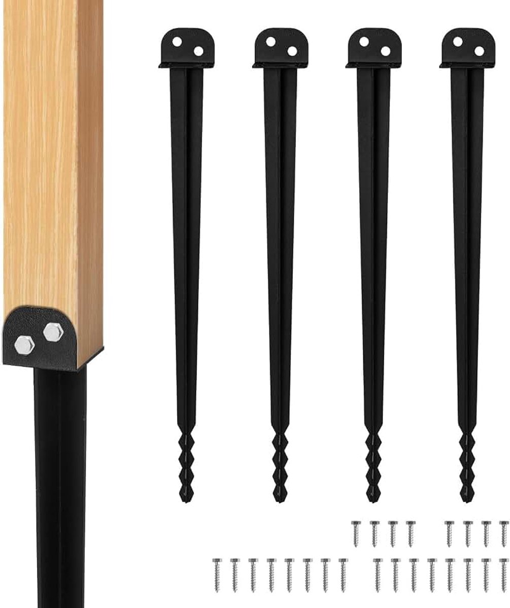 Set van 4 L-vormige bodemhulzen 50 cm met getand uiteinde, gemakkelijk in te slaan, grondankers en paaldragers voor houten en metalen palen, staal, voor alle tuinconstructies