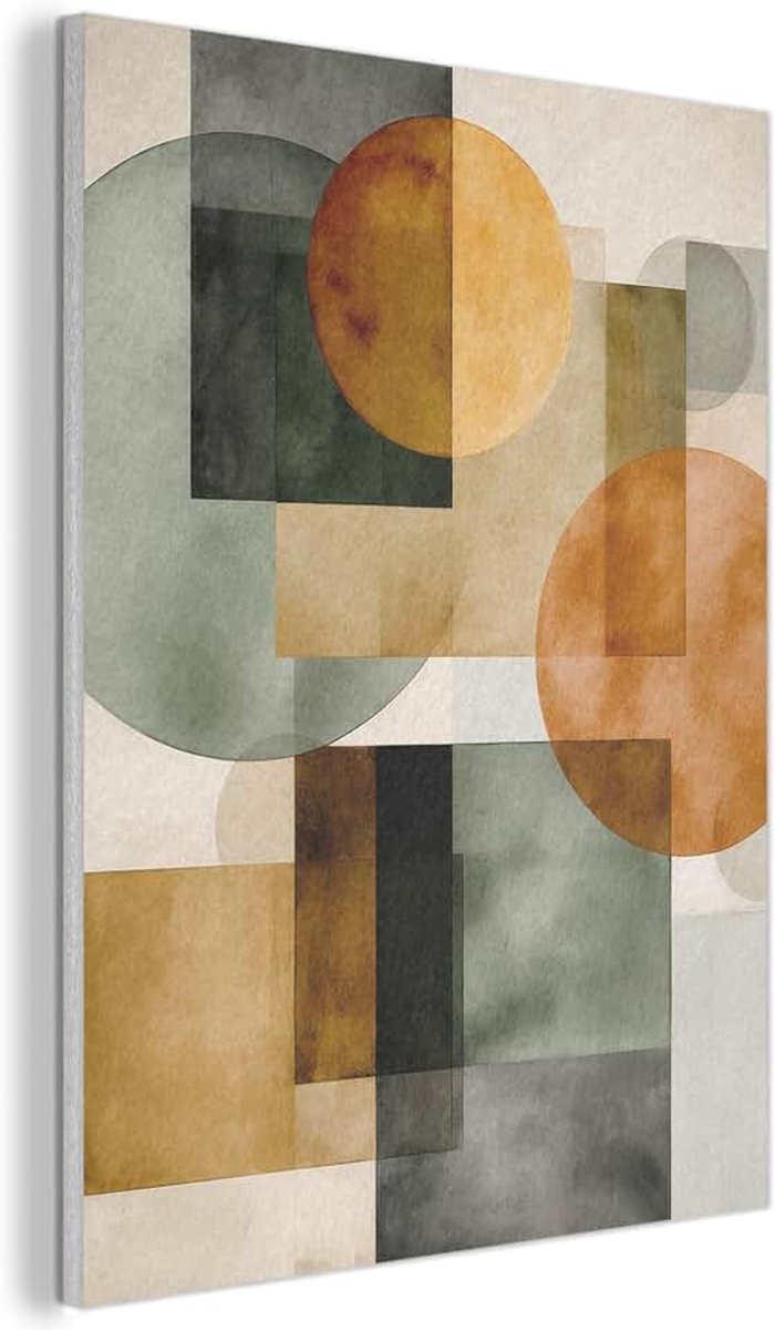 "MuchoWow© Vilten Wandpaneel 50x70 cm Kamer Muurdecoratie Woonkamer Slaapkamer Room Decor Wall Decoration Felt Art Panel Abstract - Cirkel - Rechthoek - Beige"