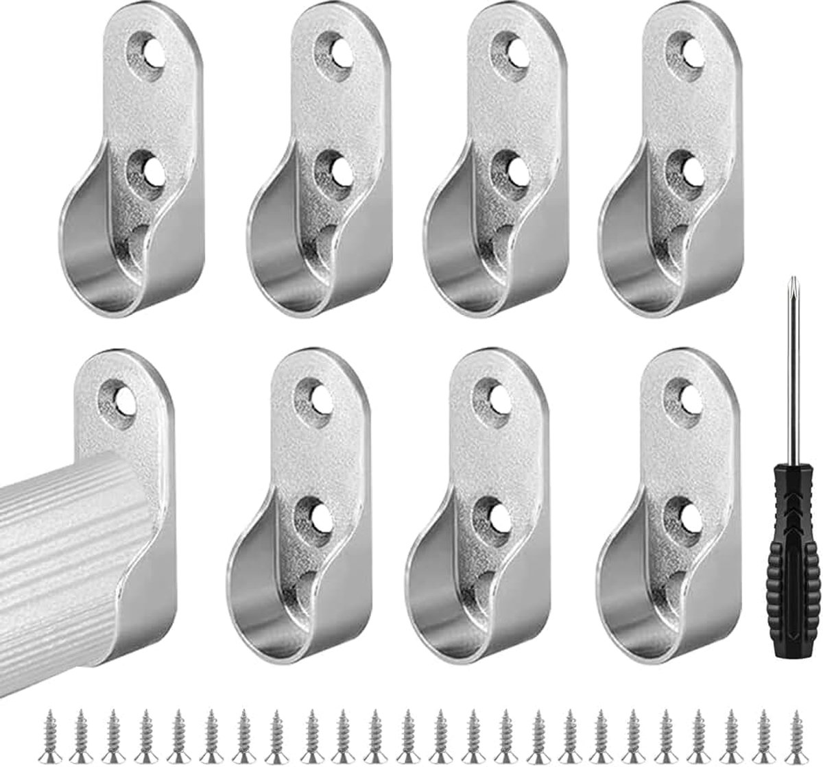 Stangen, stanghouder, van metaal, met schroeven, ovale kastbuishouder, kastpaalhulzen van legering, wandbevestiging voor kleding, kast, kleedkamer