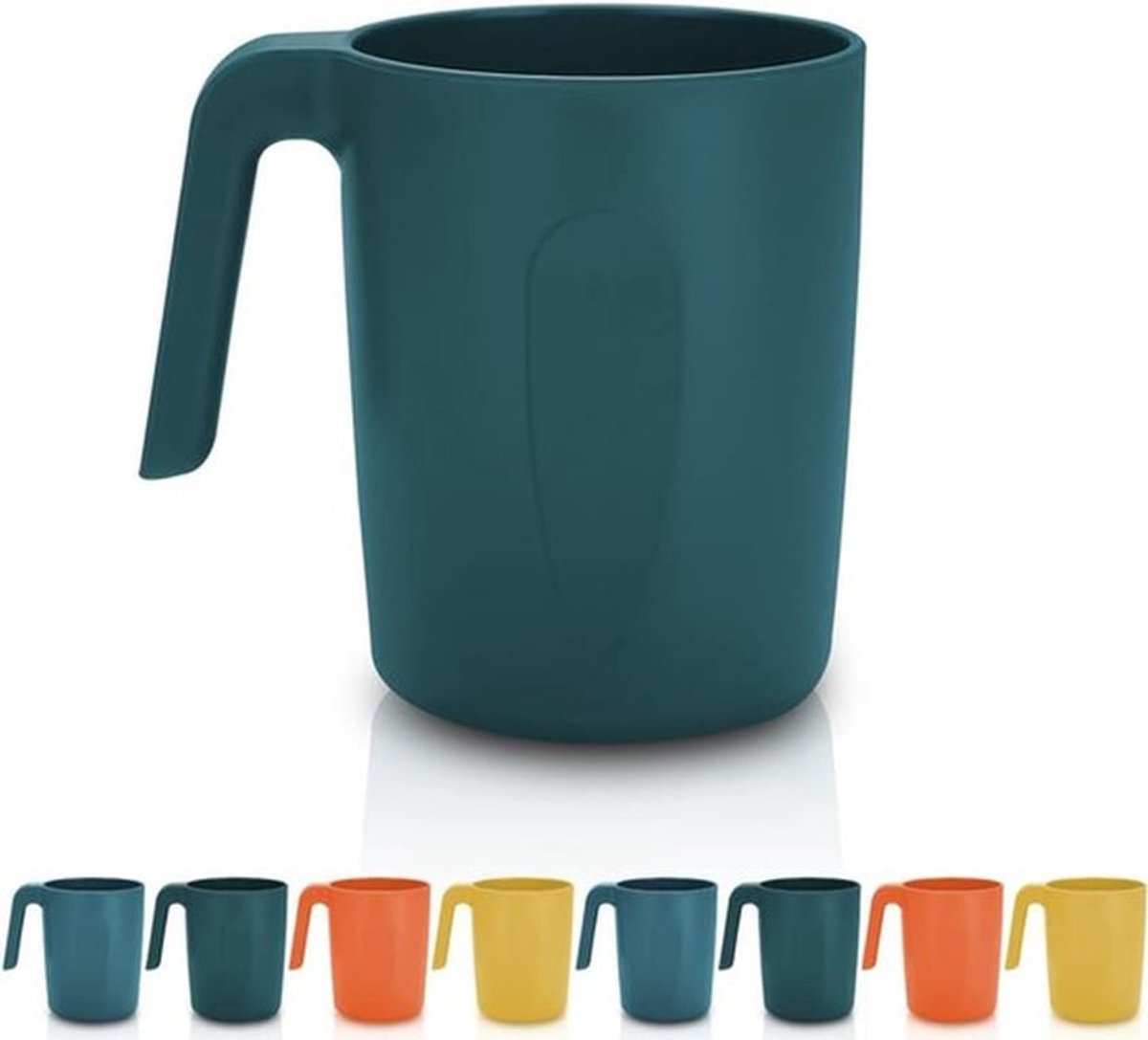 Set van 8 Herbruikbare en Schokbestendige Plastic Mokken - Lichtgewicht Reis Koffiemokken en Espresso Kopjes, Makkelijk te Vervoeren en Te Reinigen, Magnetronbestendig en BPA-vrij (Donkergroen)
