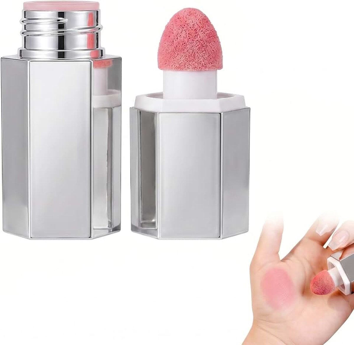 Rouge voor wangen met spons-applicator, 5 g crème rouge voor een natuurlijke afwerking, langdurige en zweetbestendige wangmake-up voor dames