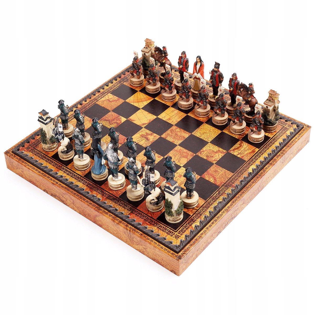 Italfama Schaakset Samurai Wereldkaart Eco-leer 35cm