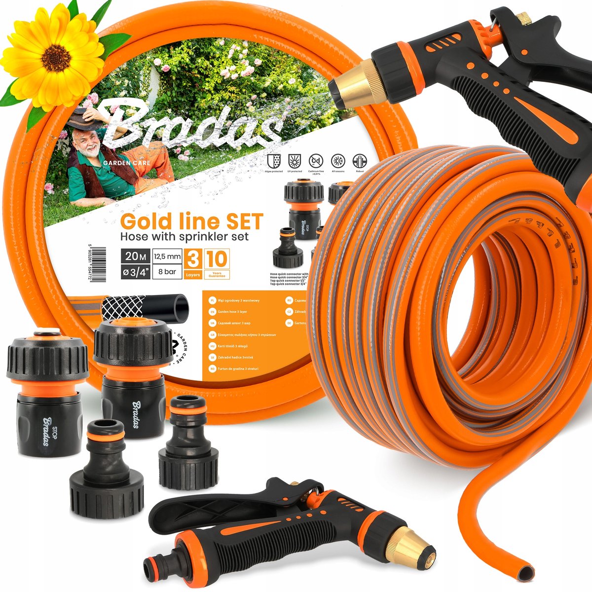 Tuinslang 3/4" 20m Compleet met koppeling en sproeier