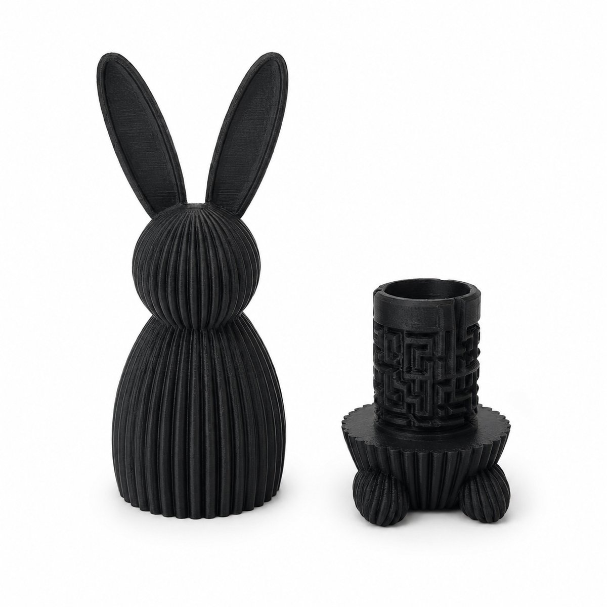 Konijnenbeeldje - 15,7 cm - Scandinavische en Japanse minimalistische woondecoratie - 3D-geprint plastic beeldje, geschikt voor woonkamer en kantoor - Zwart
