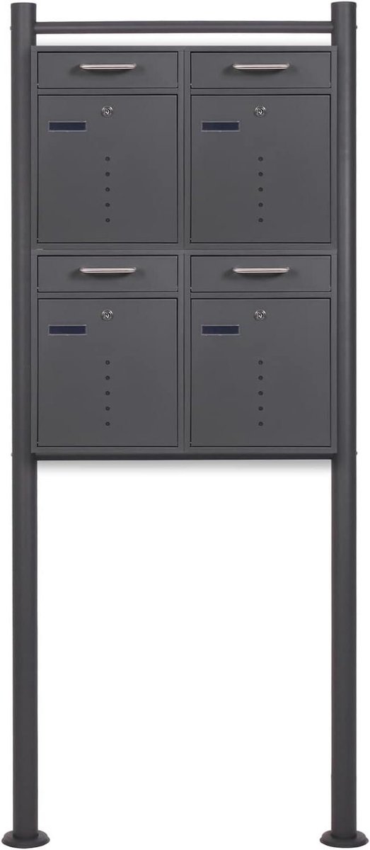 Brievenbussen met paal - Postbakken set - Post ontvangen - Weerbestendig staal - 2x2 systeem - Antraciet