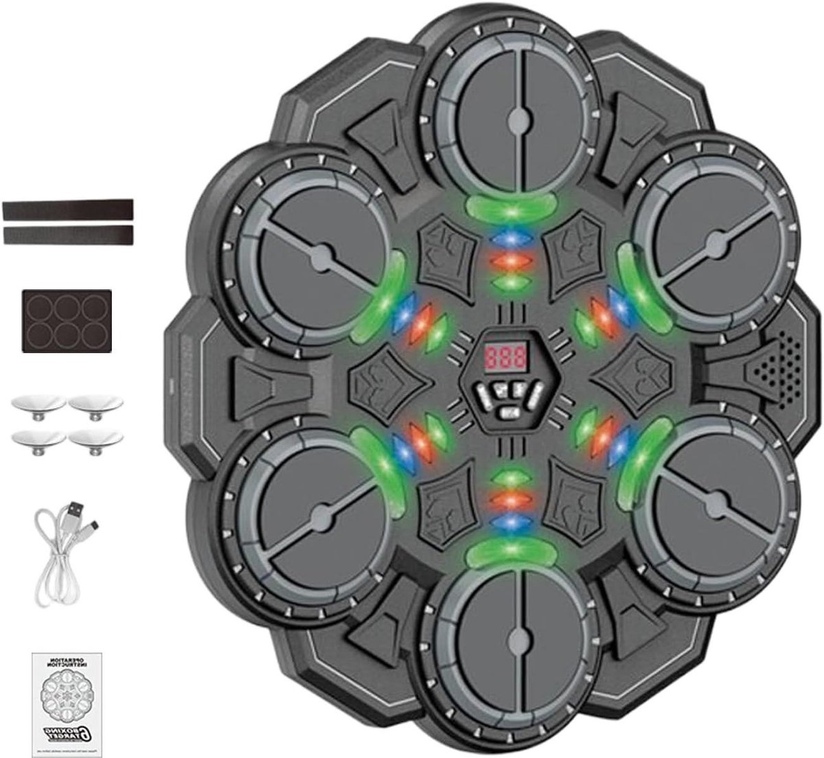 Muziek Boksmachine - Interactieve Trainer - Reactie Training - Lichtgevende Feedback - 35 cm breed - Zwart