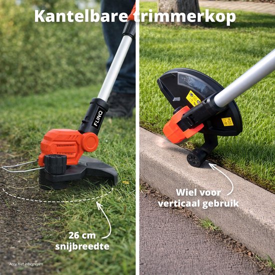FlinQ Accu Grastrimmer - Incl Accu & Oplaadstation - Kantelbare trimmerkop - Verstelbaar - 26 maaidiameter - Gazonkantentrimmer - met lijnspoel & kunststof messen van FlinQ — afbeelding 4