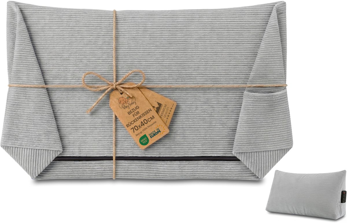 Hoes voor wigkussen/rugkussen van Corduroy, 70 cm breed – overtrek voor leeskussen voor bed, bank en sofa; groot bankkussen en wandkussen; leeskussen/steunkussen voor rugleuning Oeko-Tex Lichtgrijs