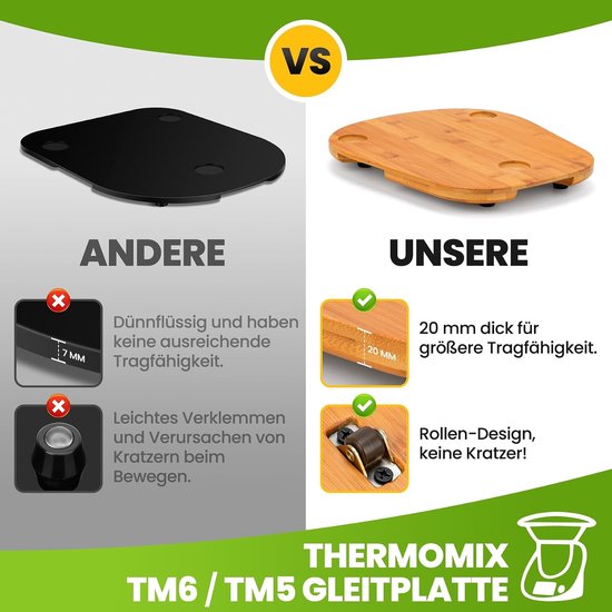 Schuifplank Keukenmachine - Glijplank Bamboe - Apparaat Verplaatsen - Met Wielen - 35x30 cm - Bamboe — afbeelding 5
