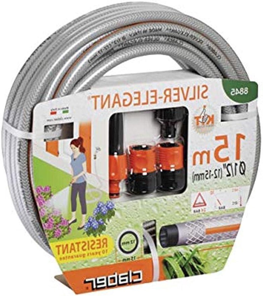 Tuinslang Set - Bevewateringsslang PVC - Planten Water Geven - Betrouwbaar Materiaal - 15 Meter - Zilver