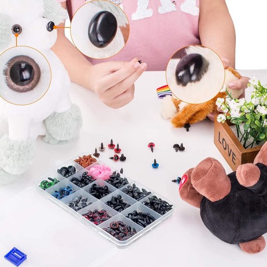Ogen, kleurrijke poppen, ogen, 6-14 mm, veiligheidsneus met sluitringen, oog voor pluche poppenogen van kunststof, voor pluche dieren en beer — afbeelding 3