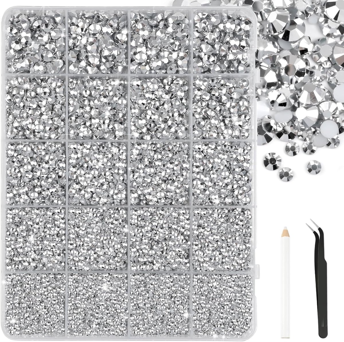 28000 stuks zilveren strass steentjes 2-6 mm Bedazzling Crystal Flatback Steentjes met pincet voor doe-het-zelf ambachten schoenen kleding bril nail art