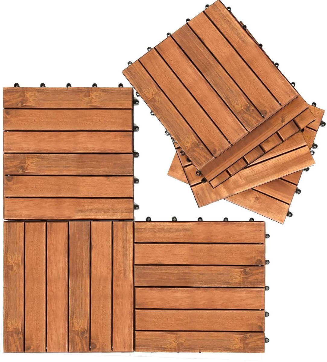 Houten Terrastegels - Vloertegels Balkon - Terras Ontwerpen - Kliksysteem Insteekbaar - 30 x 30 cm - Bruin
