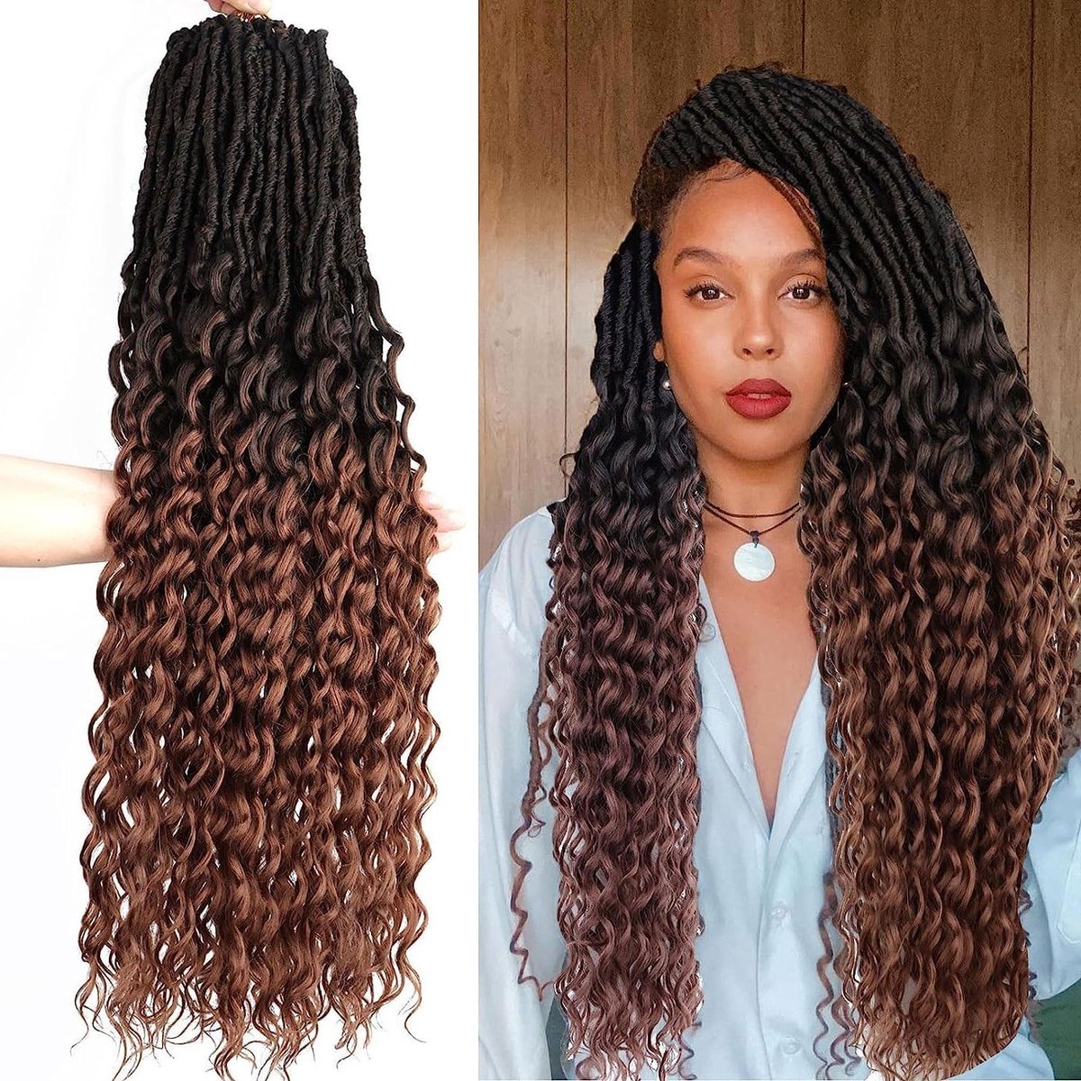 Deep Faux Locs Gehaakt Haar - Goddess Locs Vlechten - Haarstyling - Zachte Krullende Uiteinden - 76 cm - 1B