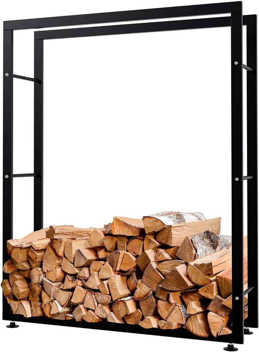 Brandhoutrek - Houtopslag Rek - Haardhout Opslaan - Robuuste Constructie - 25x100x125cm - Zwart