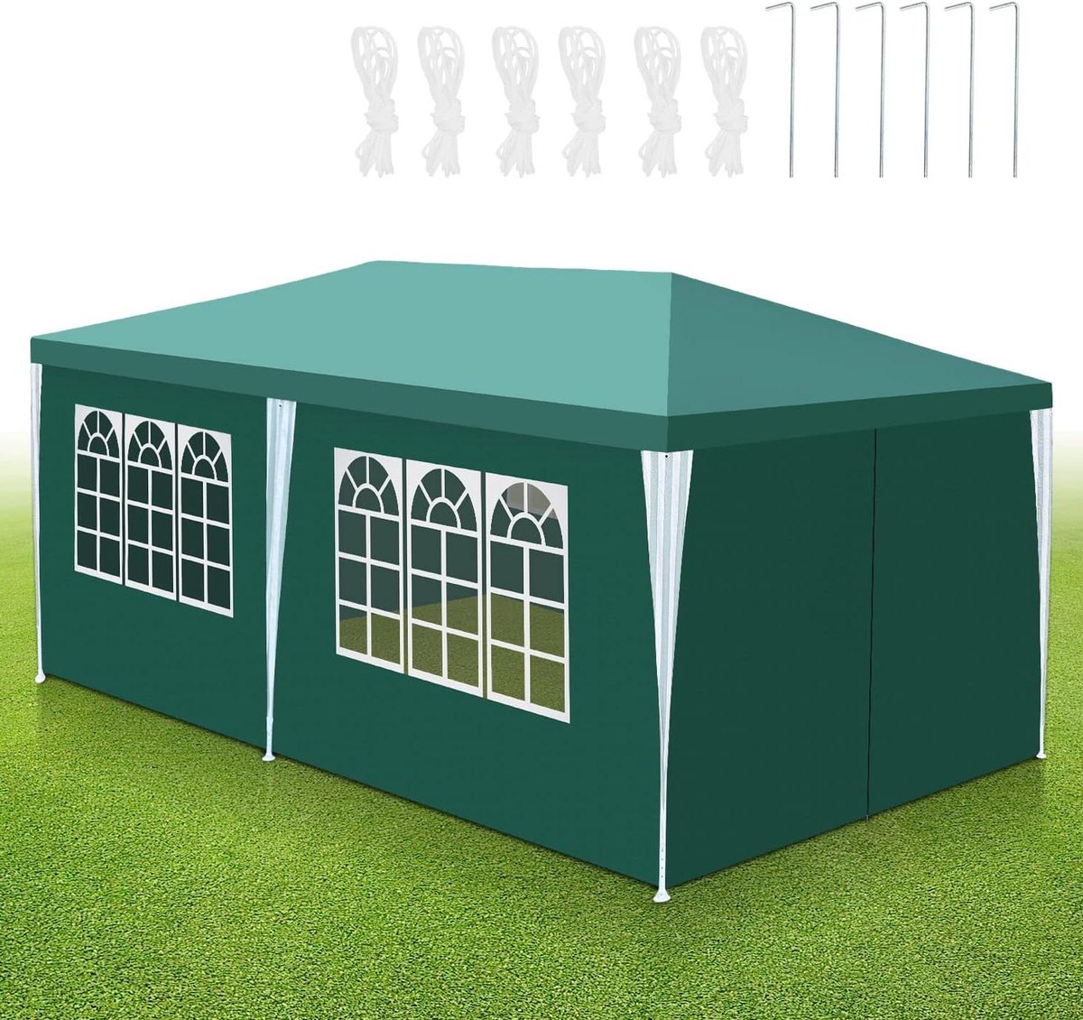 Partytent met zijdelen - Feesttent Tuintent - Feestelijke Bijeenkomsten - UV-bestendig PE zeil - 3x6 meter - Groen