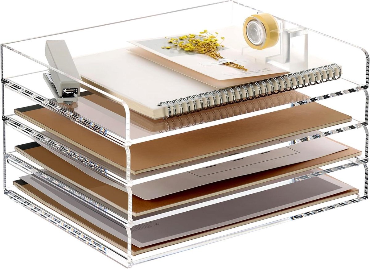Bureau Organizer Lades - Documentenhouder Bureau - Papier Sorteren - Stapelbaar Transparant - 31.5 cm - Transparant