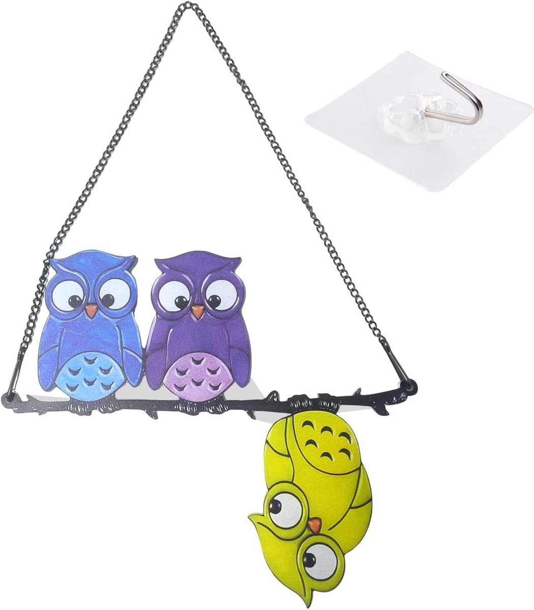 Uil Ophangdecoratie - Raamhanger Vogel Tuindecoratie - Huis Verfraaien - Creatief Uil Ontwerp - 36 cm Lengte - Kleurrijk