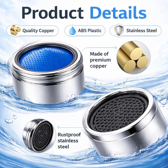 Set van 4 beluchter voor kraan M22, ABS-filter tegen sedimenten, waterbesparing, beluchter M22, verloopstuk voor beluchter keukenkraan, regelaar, beluchter voor keuken en kamer — afbeelding 2