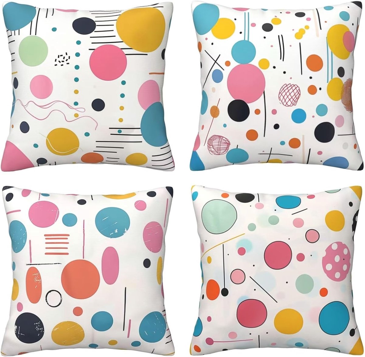 Kussenhoezen, sierkussenhoezen, gekleurde cirkels, 65 x 65 cm, behaaglijk, kussenhoes met onzichtbare ritssluiting, zacht, wollig, bankkussen, wasbaar, voor terras, tuin, bank en woonkamer