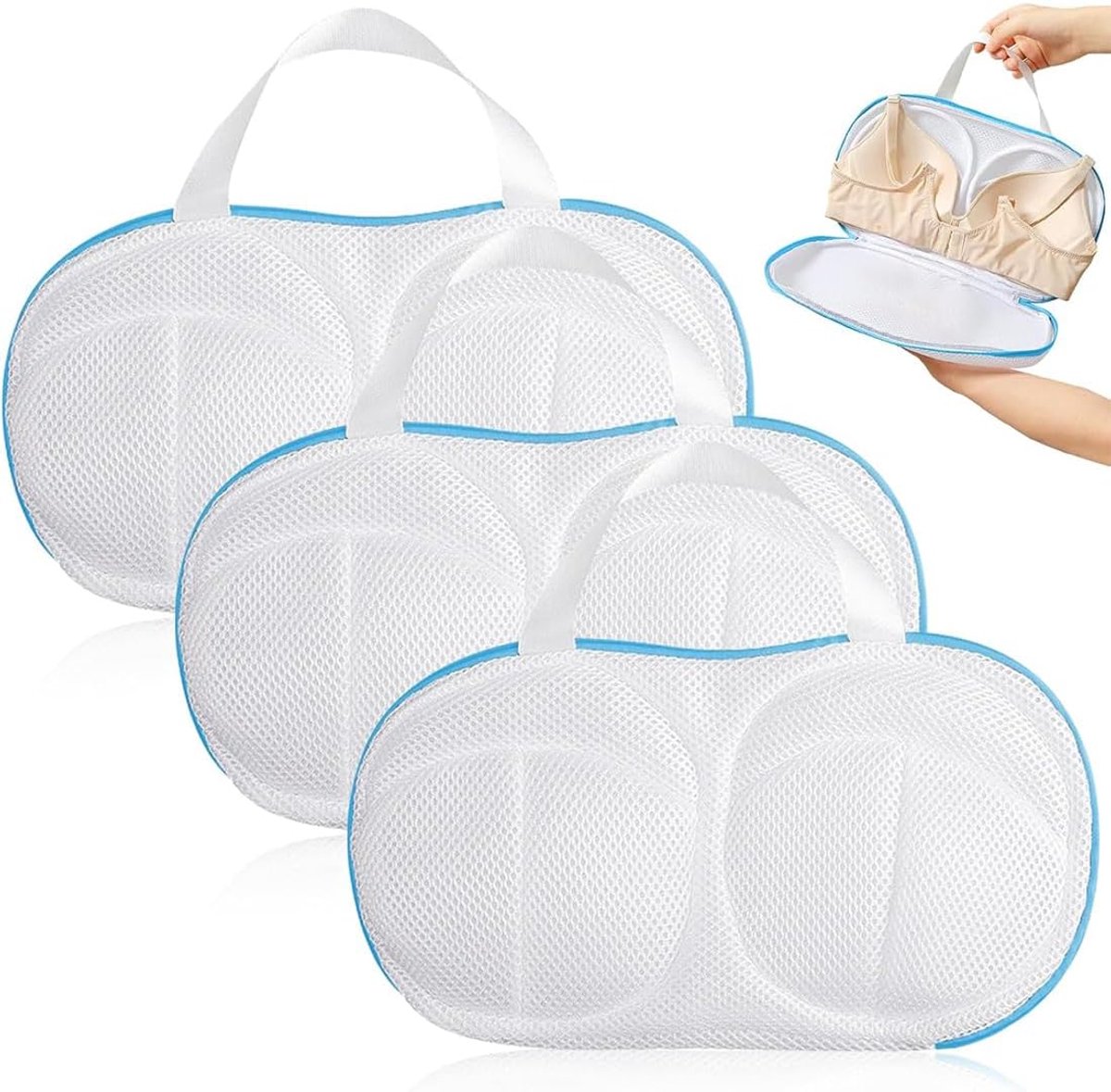3 stuks, beha, 27 x 17 cm, wasnet voor wasmachine, beha voor wasmachine, wasnet, beha met ritssluiting, groot, herbruikbaar