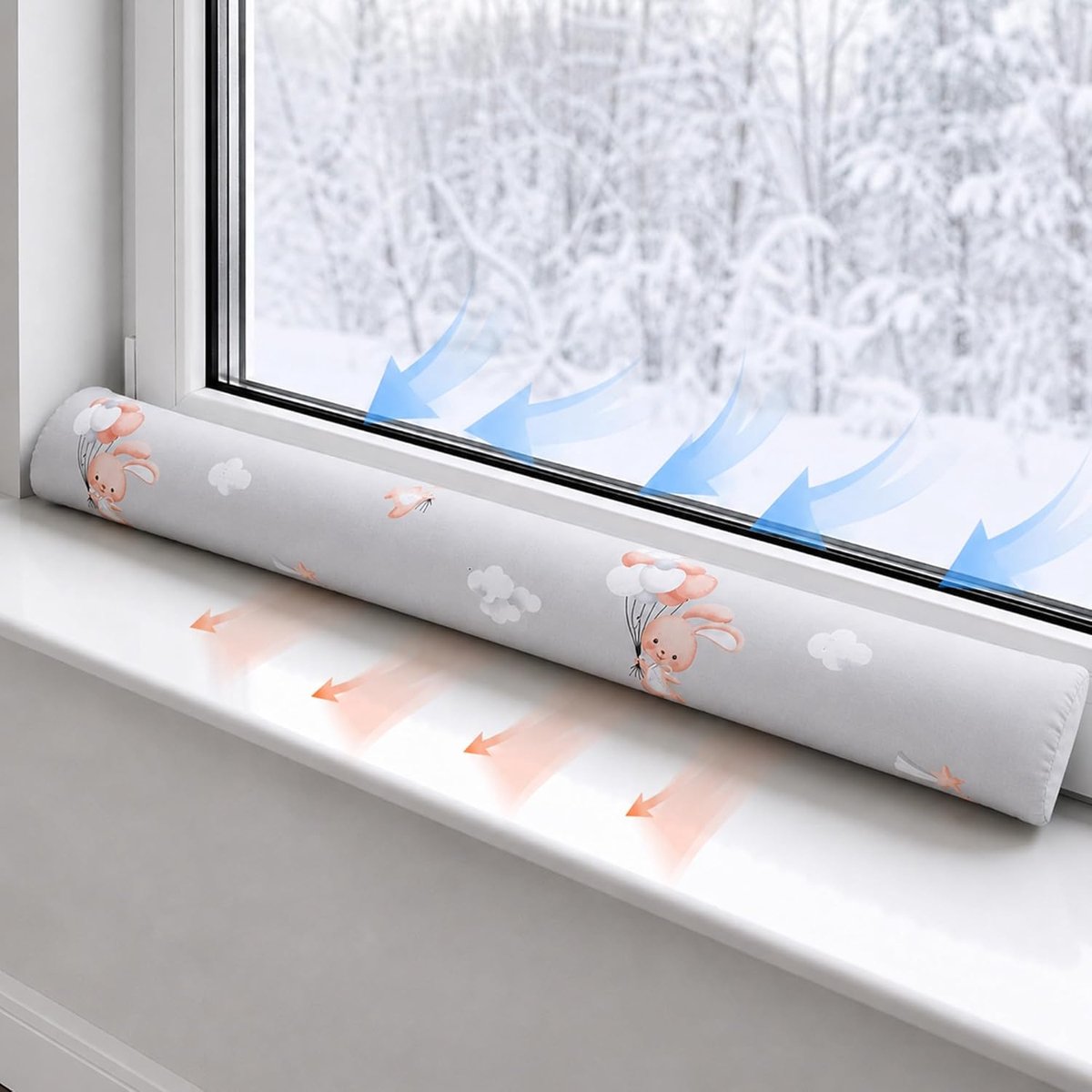 Tochtstopper deur isolerend 90 cm - Onderdeur en raam tochtwering decoratief Ideaal voor voordeur ramen en kussen voor kinderkamer Katoen oeko-tex Konijn