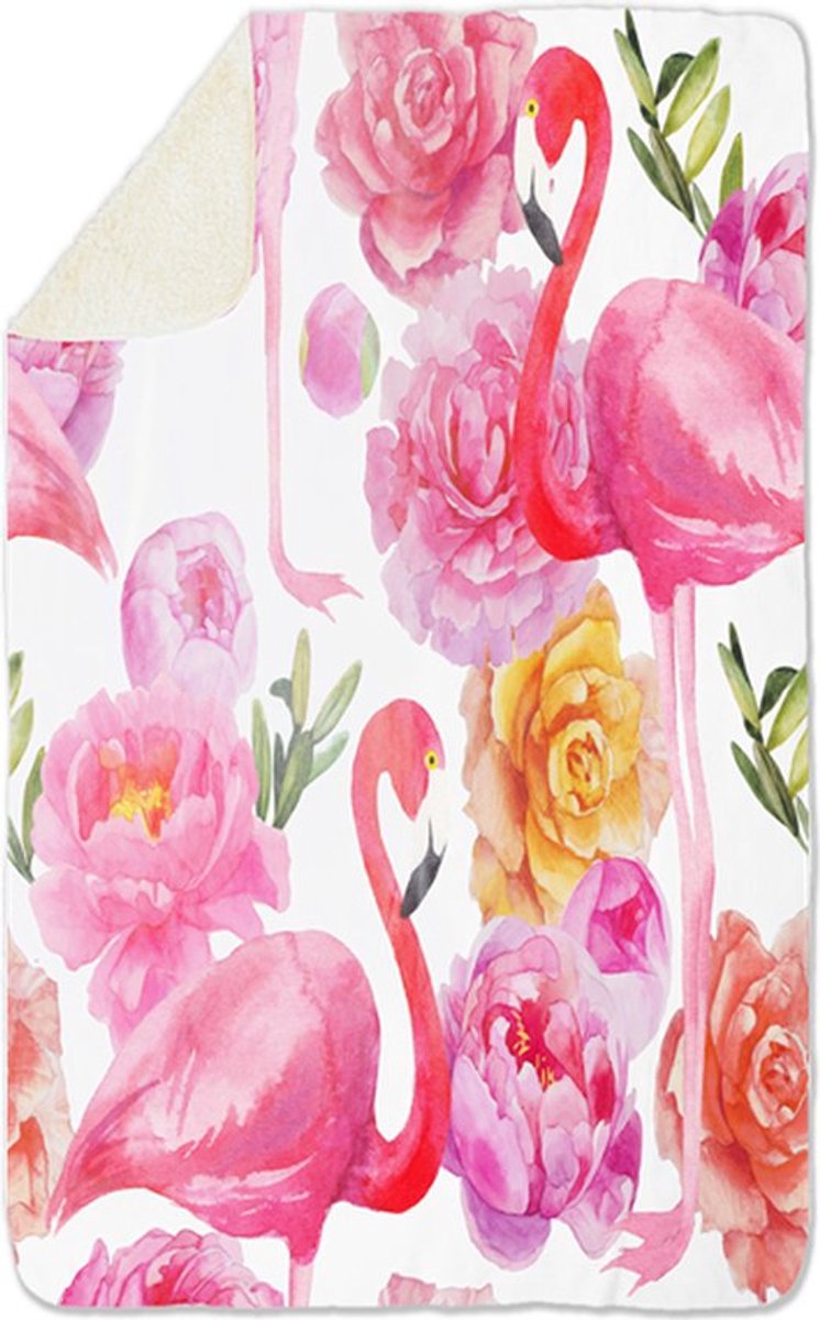 Fleecedeken Flamingo, 96x146cm, Polyester Sherpa